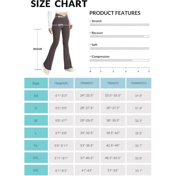 BALEAF Womens Flare Leggings with Zipper Pockets Crossover High Waist Bootcut Yoga Pants Tummy Control Bell Bottom LeggingsBrown