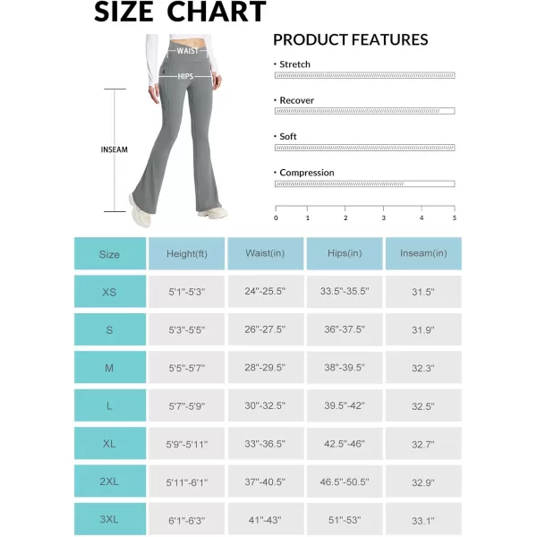 BALEAF Womens Flare Leggings with Zipper Pockets Crossover High Waist Bootcut Yoga Pants Tummy Control Bell Bottom LeggingsDark Grey