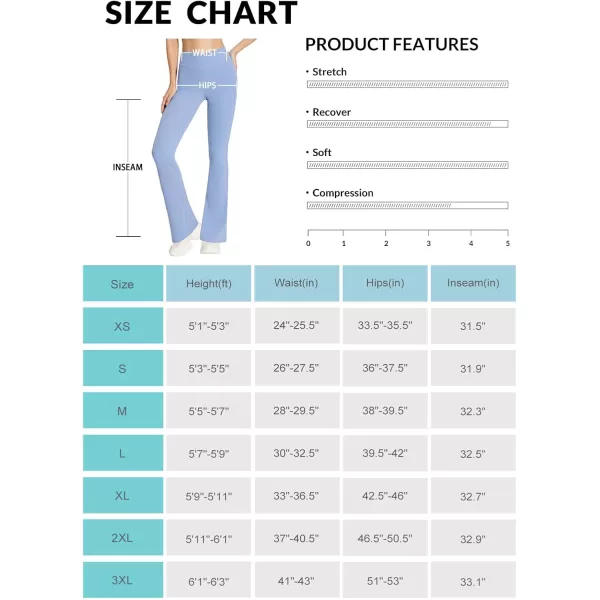 BALEAF Womens Flare Leggings with Zipper Pockets Crossover High Waist Bootcut Yoga Pants Tummy Control Bell Bottom LeggingsLight Blue