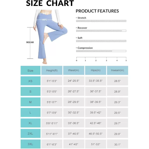 BALEAF Womens Flare Leggings with Zipper Pockets Crossover High Waist Bootcut Yoga Pants Tummy Control Bell Bottom LeggingsLight Blue