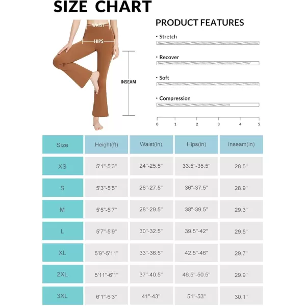 BALEAF Womens Flare Leggings with Zipper Pockets Crossover High Waist Bootcut Yoga Pants Tummy Control Bell Bottom LeggingsLight Brown