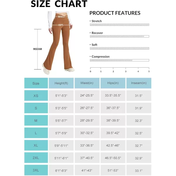 BALEAF Womens Flare Leggings with Zipper Pockets Crossover High Waist Bootcut Yoga Pants Tummy Control Bell Bottom LeggingsLight Brown