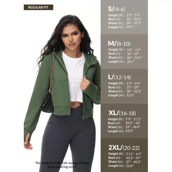 BALEAF Womens Fleece Lined Jackets Zip Up Hoodies Long Sleeve Cropped Sweatshirts Thumb Hole with Pockets Fall Clothes 2023Army Green