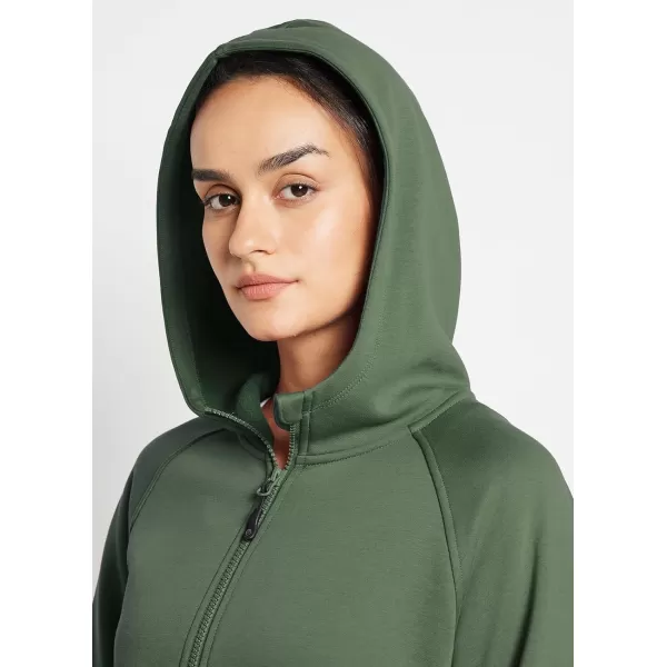 BALEAF Womens Fleece Lined Jackets Zip Up Hoodies Long Sleeve Cropped Sweatshirts Thumb Hole with Pockets Fall Clothes 2023Army Green