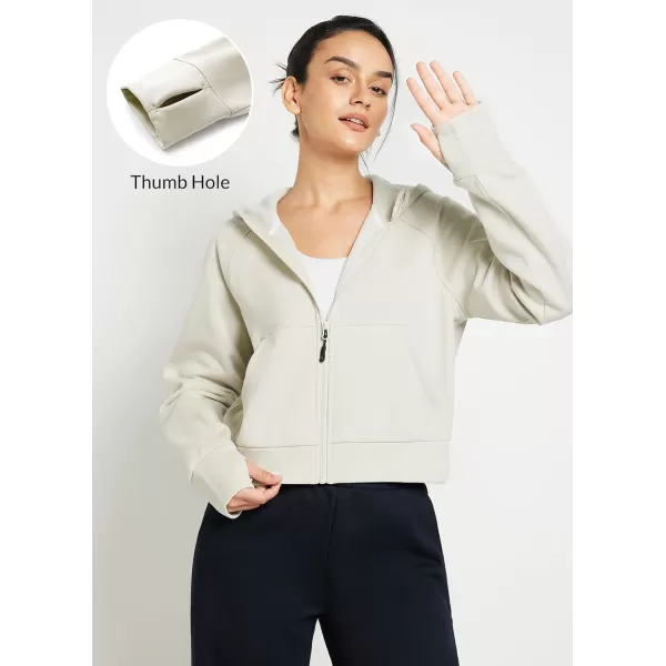 BALEAF Womens Fleece Lined Jackets Zip Up Hoodies Long Sleeve Cropped Sweatshirts Thumb Hole with Pockets Fall Clothes 2023Oatmeal