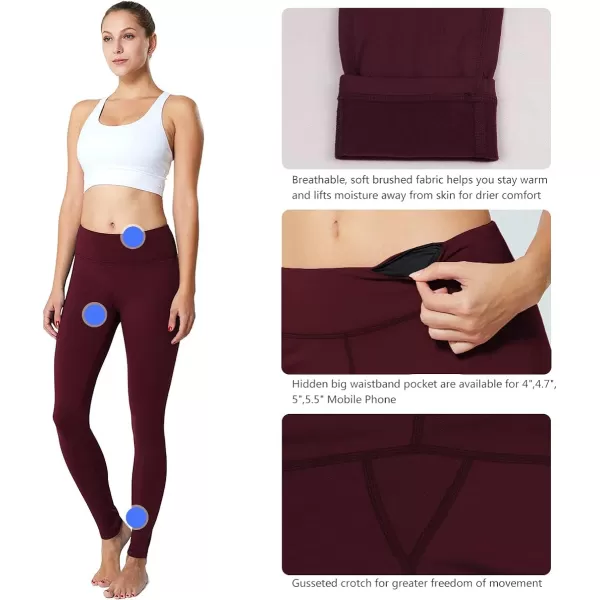 BALEAF Womens Fleece Lined Leggings Thermal Warm Winter Tights High Waisted Yoga Pants Cold Weather with Pockets1 Pocket Ruby Wine