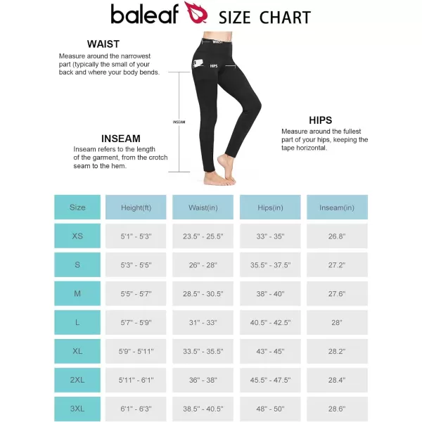 BALEAF Womens Fleece Lined Leggings Thermal Warm Winter Tights High Waisted Yoga Pants Cold Weather with Pockets3 Pockets Black