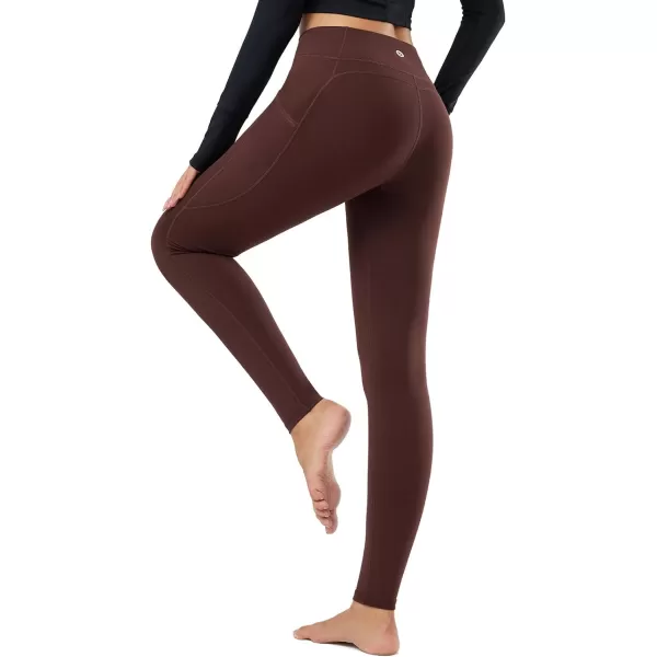 BALEAF Womens Fleece Lined Leggings Thermal Warm Winter Tights High Waisted Yoga Pants Cold Weather with Pockets3 Pockets Brown