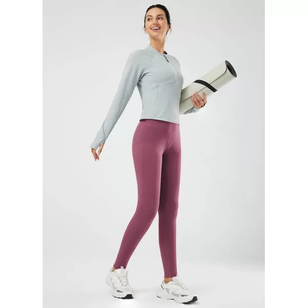 BALEAF Womens Fleece Lined Leggings Thermal Warm Winter Tights High Waisted Yoga Pants Cold Weather with Pockets3 Pockets Dusty Rose