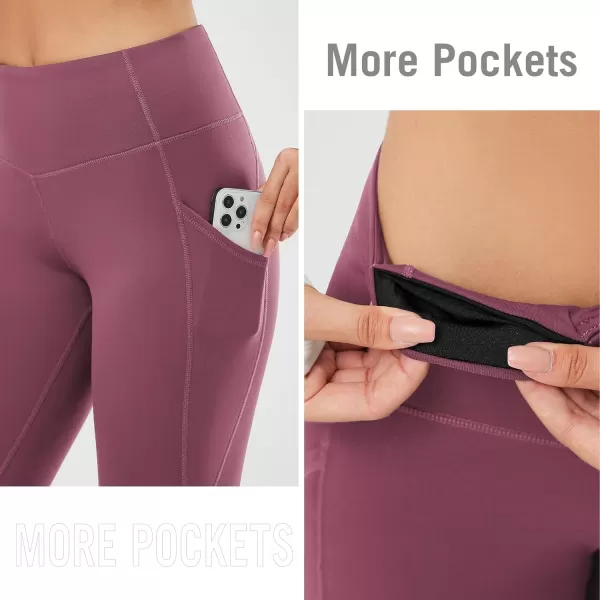 BALEAF Womens Fleece Lined Leggings Thermal Warm Winter Tights High Waisted Yoga Pants Cold Weather with Pockets3 Pockets Dusty Rose