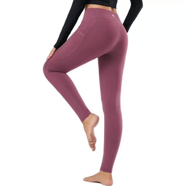 BALEAF Womens Fleece Lined Leggings Thermal Warm Winter Tights High Waisted Yoga Pants Cold Weather with Pockets3 Pockets Dusty Rose