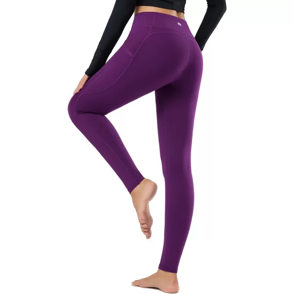 BALEAF Womens Fleece Lined Leggings Thermal Warm Winter Tights High Waisted Yoga Pants Cold Weather with Pockets3 Pockets Purple