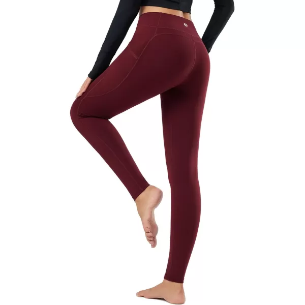 BALEAF Womens Fleece Lined Leggings Thermal Warm Winter Tights High Waisted Yoga Pants Cold Weather with Pockets3 Pockets Ruby Wine