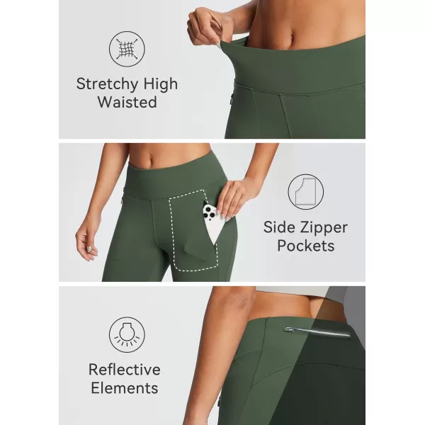 BALEAF Womens Fleece Lined Leggings Water Resistant Winter Clothes Running Tights Cold Weather Hiking Pants Zip PocketsBgreen