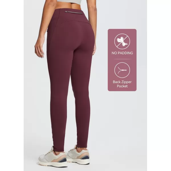 BALEAF Womens Fleece Lined Leggings Water Resistant Winter Clothes Running Tights Cold Weather Hiking Pants Zip PocketsBwine Red