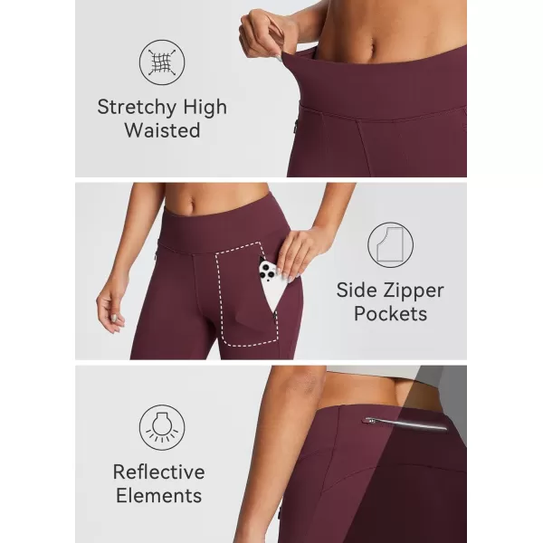 BALEAF Womens Fleece Lined Leggings Water Resistant Winter Clothes Running Tights Cold Weather Hiking Pants Zip PocketsBwine Red