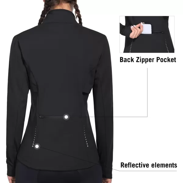 BALEAF Womens Fleece Running Jacket Water Resistant Full Zip Winter Cold Weather Gear Thermal Cycling Workout JacketsBlack