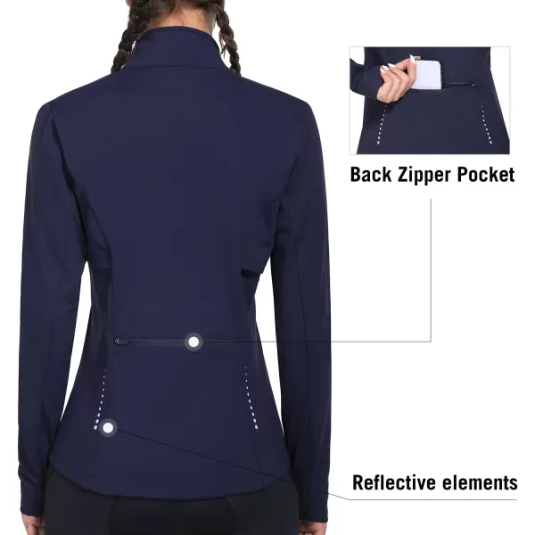 BALEAF Womens Fleece Running Jacket Water Resistant Full Zip Winter Cold Weather Gear Thermal Cycling Workout JacketsDark Blue