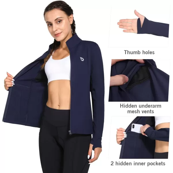 BALEAF Womens Fleece Running Jacket Water Resistant Full Zip Winter Cold Weather Gear Thermal Cycling Workout JacketsDark Blue