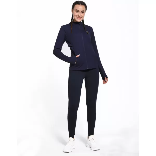 BALEAF Womens Fleece Running Jacket Water Resistant Full Zip Winter Cold Weather Gear Thermal Cycling Workout JacketsDark Blue