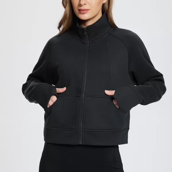 BALEAF Womens FullZip Up Hoodies Jacket Fleece Cropped Oversized Sweatshirts Casual Cotton Long Sleeve Tops with Thumb HoleBblackno Hood