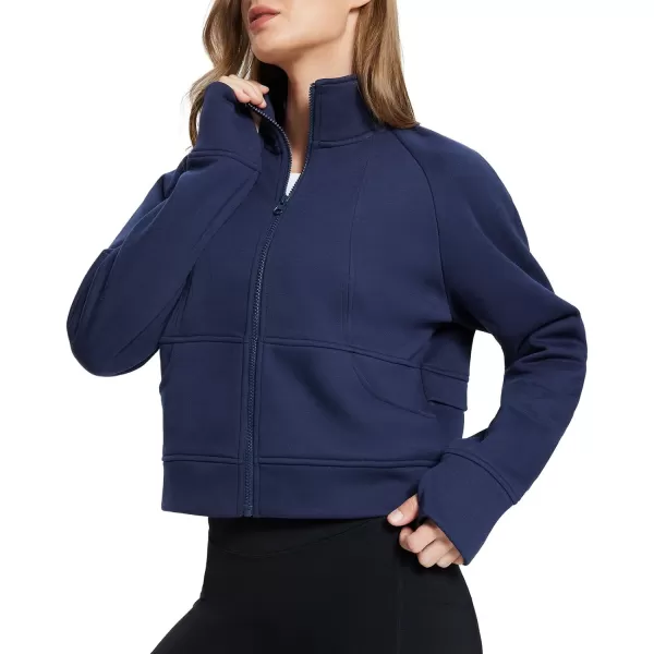 BALEAF Womens FullZip Up Hoodies Jacket Fleece Cropped Oversized Sweatshirts Casual Cotton Long Sleeve Tops with Thumb HoleBnavy Blueno Hood