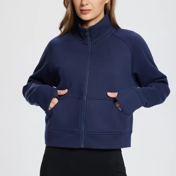 BALEAF Womens FullZip Up Hoodies Jacket Fleece Cropped Oversized Sweatshirts Casual Cotton Long Sleeve Tops with Thumb HoleBnavy Blueno Hood