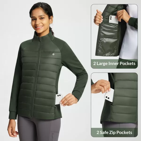 BALEAF Womens Lightweight Warm Jacket Running Insulated Water Resistant Fall Jackets Winter Hiking Hybrid Puffer CoatDark Army Green