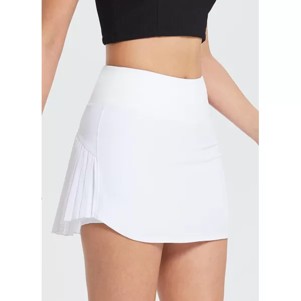 BALEAF Womens Pleated Tennis Skirts High Waisted Lightweight Athletic Golf Skorts Skirts with Shorts PocketsAwhite