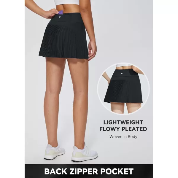 BALEAF Womens Pleated Tennis Skirts High Waisted Lightweight Athletic Golf Skorts Skirts with Shorts PocketsBlacktiered Front