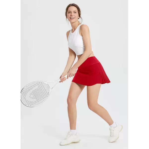 BALEAF Womens Pleated Tennis Skirts High Waisted Lightweight Athletic Golf Skorts Skirts with Shorts PocketsRed