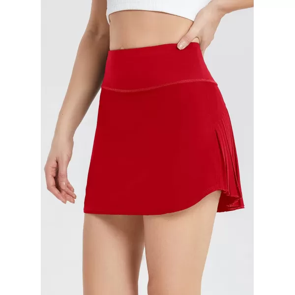 BALEAF Womens Pleated Tennis Skirts High Waisted Lightweight Athletic Golf Skorts Skirts with Shorts PocketsRed