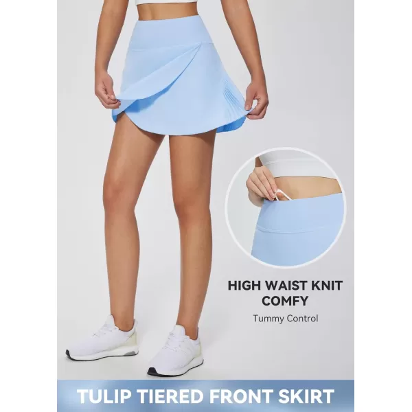 BALEAF Womens Pleated Tennis Skirts High Waisted Lightweight Athletic Golf Skorts Skirts with Shorts PocketsSnow Bluetiered Front