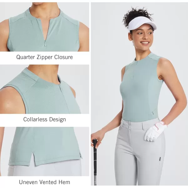 BALEAF Womens Sleeveless Golf Shirt Quarter Zip Side Pocket Lightweight Quick Dry Collarless Tank Tops TennisLight Green