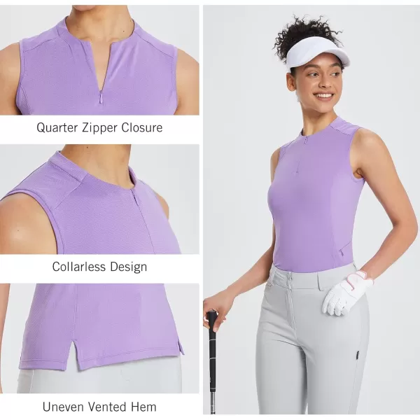 BALEAF Womens Sleeveless Golf Shirt Quarter Zip Side Pocket Lightweight Quick Dry Collarless Tank Tops TennisPurple