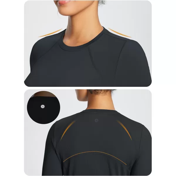 BALEAF Womens Thermal Long Sleeve Running Shirt Fleece Workout Tops with Thumb Hole Pocket Athletic Yoga Cold Weather GearBlack