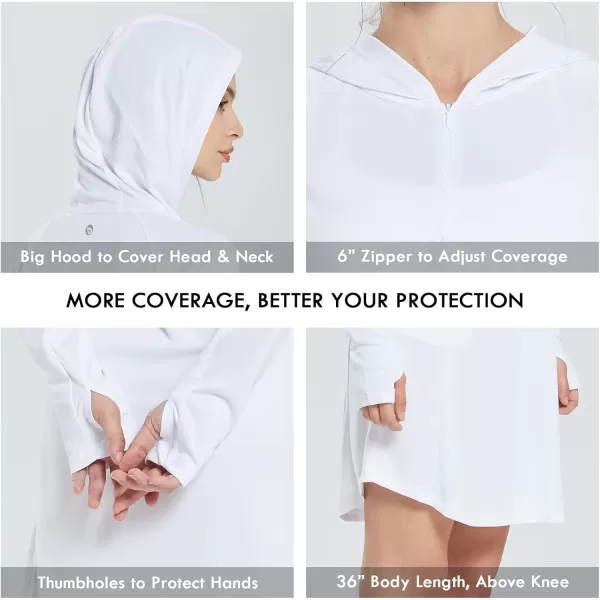 BALEAF Womens UPF 50 Long Sleeve Beach Cover Up Dress Sun Protection Quick Dry Zip Summer Dresses Pockets ThumbholesWhite