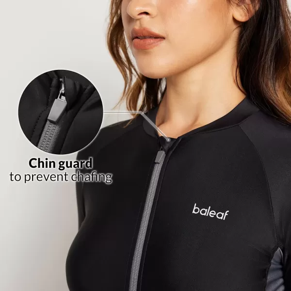 BALEAF Womens UPF50 Rash Guard Zip Front Swim Shirts Long Sleeve Swim Jacket SPF Rashguard TopsBlackGrey