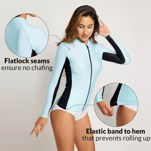 BALEAF Womens UPF50 Rash Guard Zip Front Swim Shirts Long Sleeve Swim Jacket SPF Rashguard TopsGreenBlack