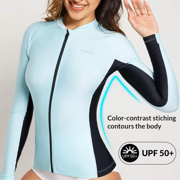 BALEAF Womens UPF50 Rash Guard Zip Front Swim Shirts Long Sleeve Swim Jacket SPF Rashguard TopsGreenBlack