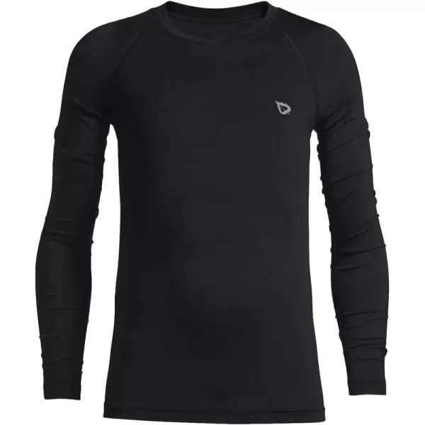 BALEAF Boys Compression Shirt Long Sleeve Youth Undershirts Kids Football Baseball Baselayer Cold Gear Quick DryBlack