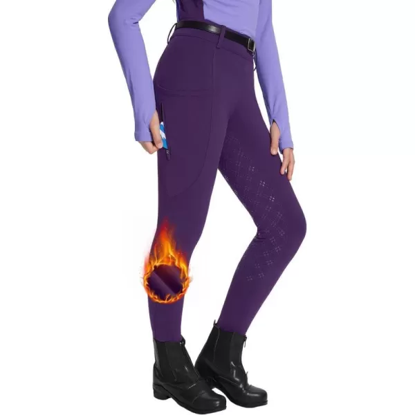 BALEAF Girls Riding Pants Fleece Winter Breeches Full Seat Silicone Kids Horseback Equestrian Zipper Pocket TightPurple