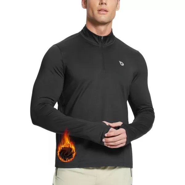 BALEAF Mens Long Sleeve Running Shirts Fleece Pullover Quarter Zip Pockets Cold Weather Winter GearBlack