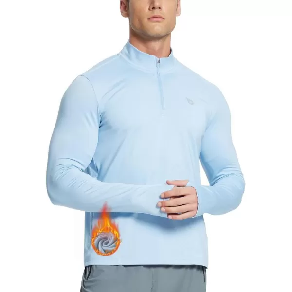 BALEAF Mens Long Sleeve Running Shirts Fleece Pullover Quarter Zip Pockets Cold Weather Winter GearBlue