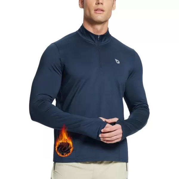 BALEAF Mens Long Sleeve Running Shirts Fleece Pullover Quarter Zip Pockets Cold Weather Winter GearNavy