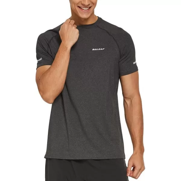 BALEAF Mens Running Workout Shirts Short Sleeve Athletic TShirt Quick DryA014heather Black