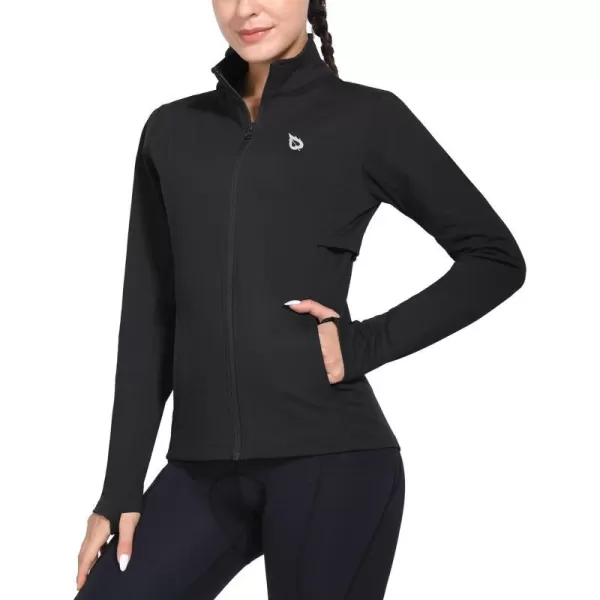 BALEAF Womens Fleece Running Jacket Water Resistant Full Zip Winter Cold Weather Gear Thermal Cycling Workout JacketsBlack