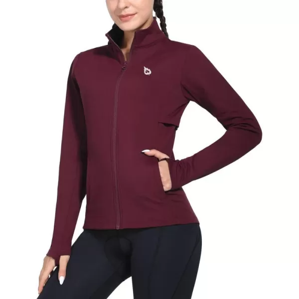 BALEAF Womens Fleece Running Jacket Water Resistant Full Zip Winter Cold Weather Gear Thermal Cycling Workout JacketsWine Red