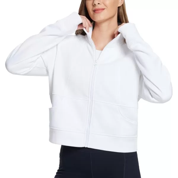 BALEAF Womens FullZip Up Hoodies Jacket Fleece Cropped Oversized Sweatshirts Casual Cotton Long Sleeve Tops with Thumb HoleBwhiteno Hood