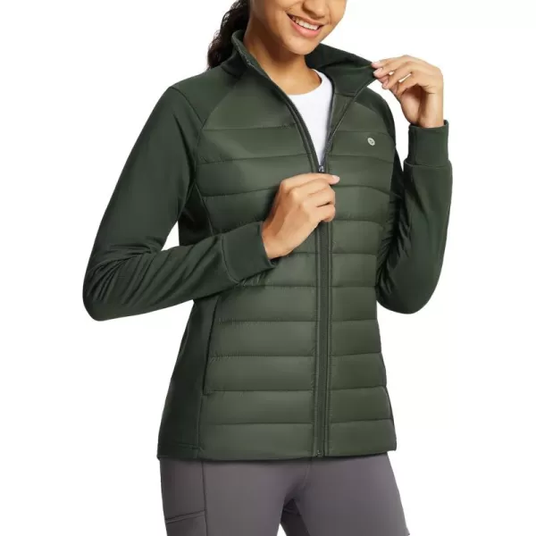 BALEAF Womens Lightweight Warm Jacket Running Insulated Water Resistant Fall Jackets Winter Hiking Hybrid Puffer CoatDark Army Green